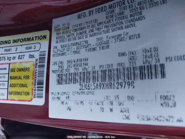 Lincoln Mkz Premiere 2017 3LN6L5A9XHR629798 Image 9