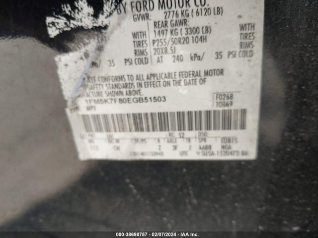 Ford Explorer Limited 2014 1FM5K7F80EGB51503 Image 9