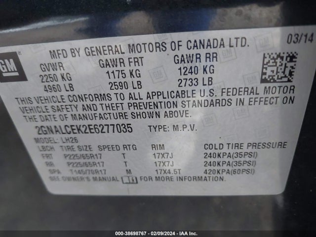 Chevrolet Equinox 2lt 2014 2GNALCEK2E6277035 Image 9
