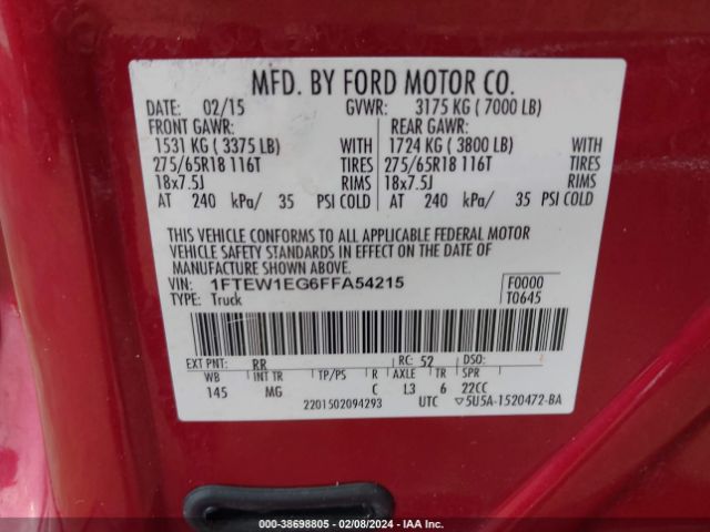 1FTEW1EG6FFA54215 Ford F-150 Xlt