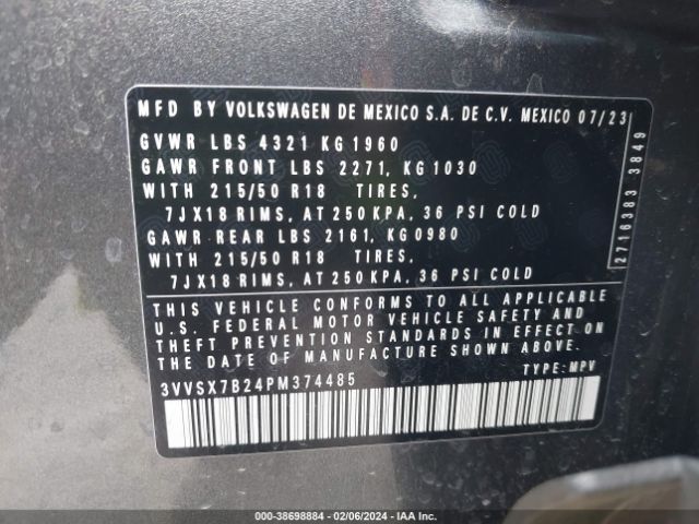 3VVSX7B24PM374485 Volkswagen Taos 1.5t Se