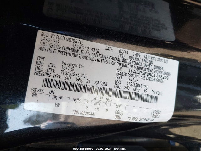 2014 FORD FOCUS SE VIN: 1FADP3F28EL378229