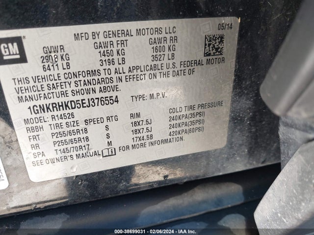 Chevrolet Traverse 2lt 2014 1GNKRHKD5EJ376554 Image 9