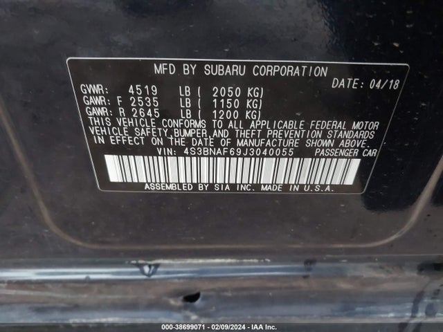 Subaru Legacy 2.5i Premium 2018 4S3BNAF69J3040055 Image 9