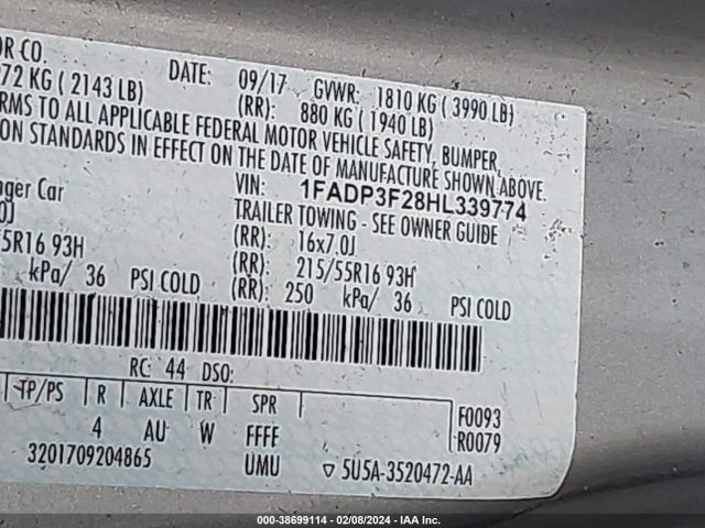 Ford FOCUS SE 2017 1FADP3F28HL339774 Image 9