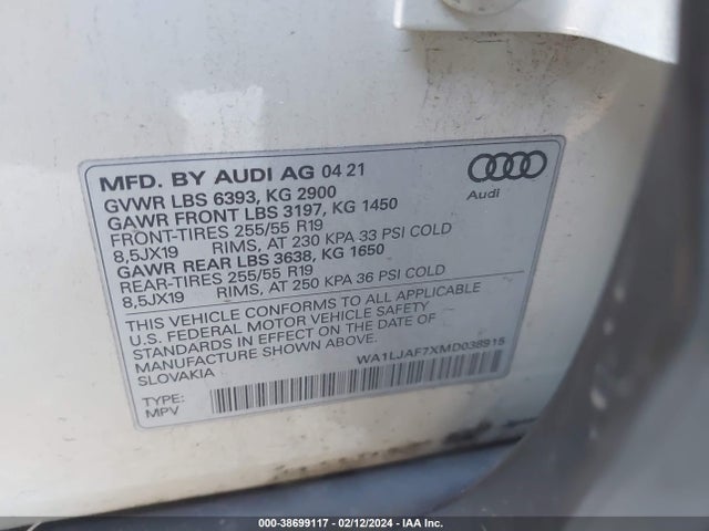 WA1LJAF7XMD038915 Audi Q7 Premium Plus 45 Tfsi Quattro Tiptronic