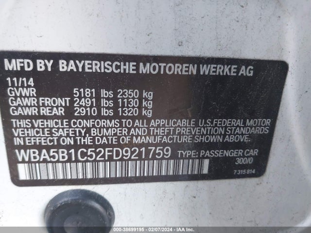 BMW 535i 2015 WBA5B1C52FD921759 Image 9