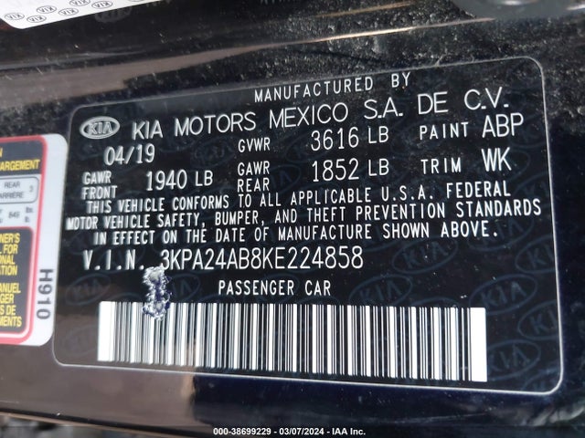 KIA RIO S 2019 3KPA24AB8KE224858 Image 9