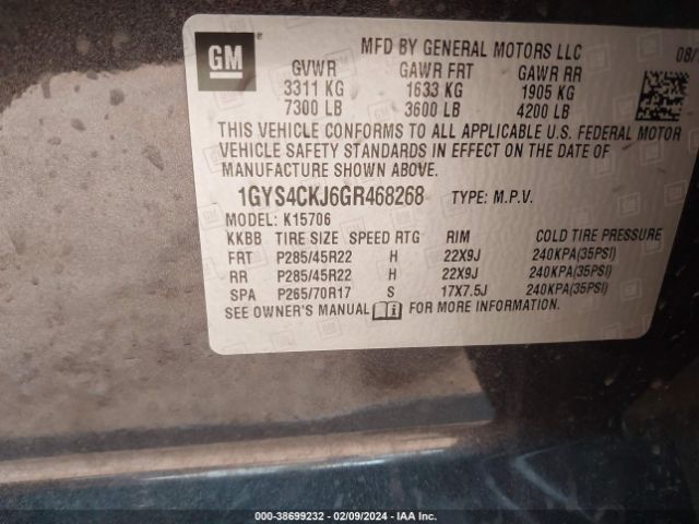 1GYS4CKJ6GR468268 Cadillac Escalade Premium Collection
