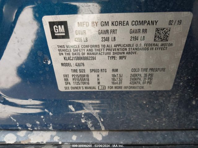 KL4CJ1SB8KB862284 Buick Encore Fwd Sport Touring