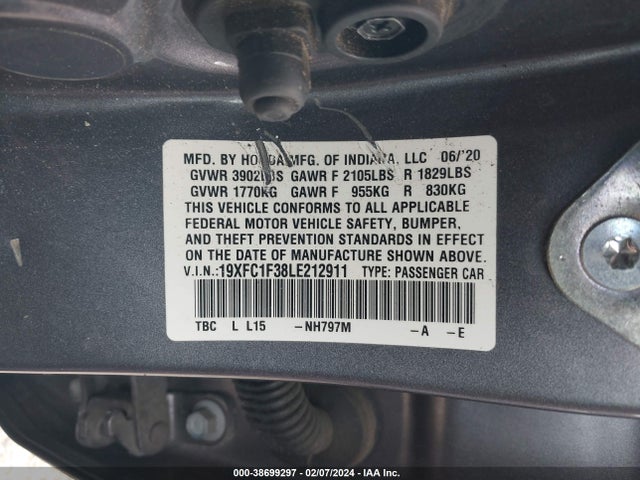 Honda CIVIC EX 2020 19XFC1F38LE212911 Image 9