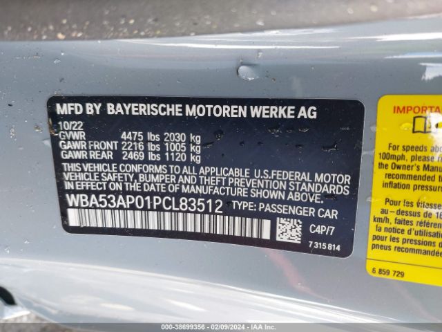 WBA53AP01PCL83512 BMW 430I