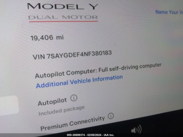 2022 TESLA MODEL Y 7SAYGDEF4NF380183 Photo 6