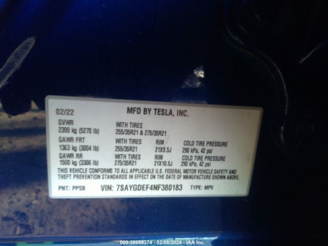 2022 TESLA MODEL Y 7SAYGDEF4NF380183 Photo 8