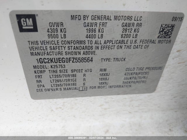 Chevrolet Silverado 2500hd Wt 2015 1GC2KUEG0FZ558564 Image 9