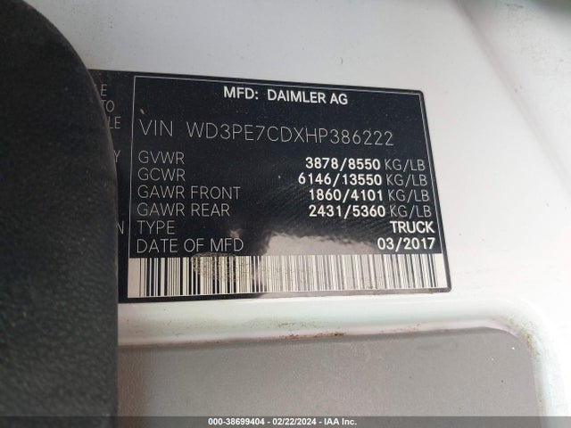 WD3PE7CDXHP386222 Mercedes-Benz Sprinter 2500 Standard Roof V6