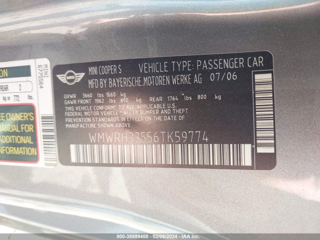 2006 MINI COOPER S WMWRH33556TK59774 Photo 8