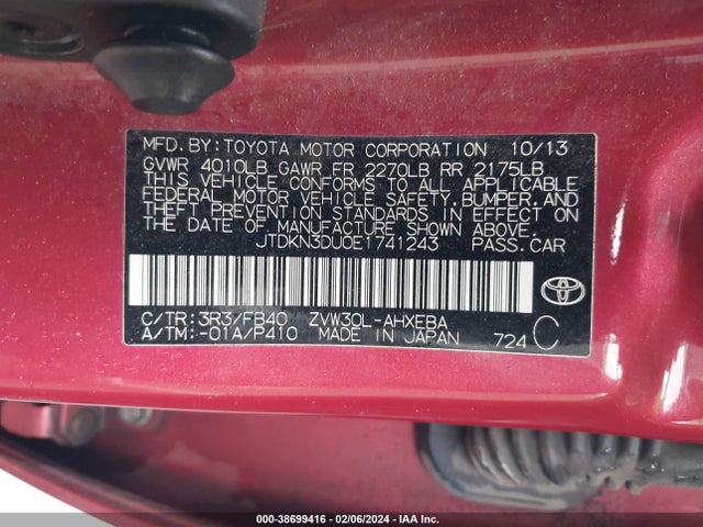Toyota Prius Two 2014 JTDKN3DU0E1741243 Image 9