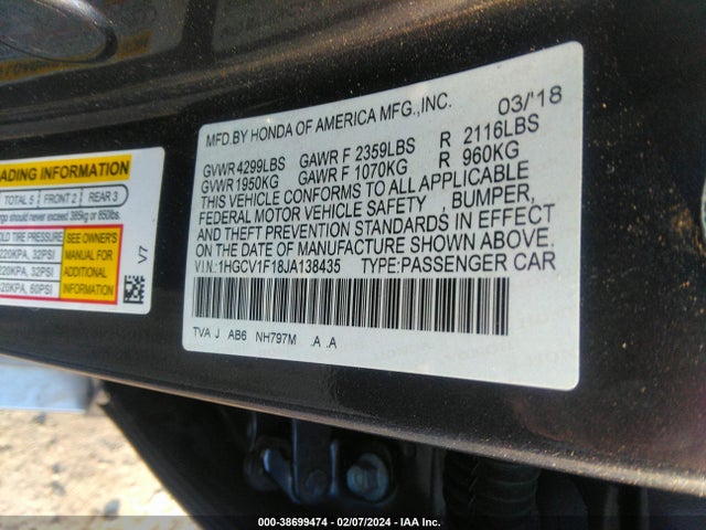 Honda ACCORD LX 2018 1HGCV1F18JA138435 Image 9