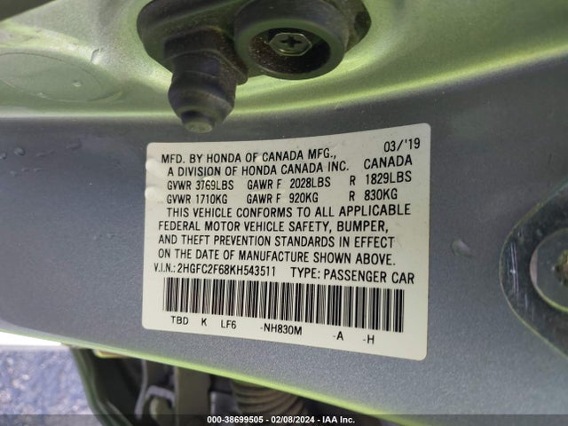 Honda Civic Lx 2019 2HGFC2F68KH543511 Image 9