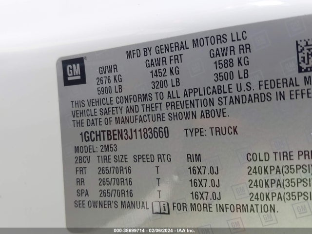 Chevrolet Colorado Wt 2018 1GCHTBEN3J1183660 Image 9