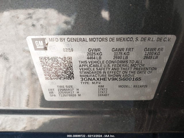 Chevrolet EQUINOX LS 2019 3GNAXHEV9KS600165 Image 9