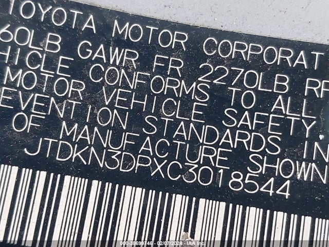 2012 TOYOTA PRIUS PLUG-IN VIN: JTDKN3DPXC3018544