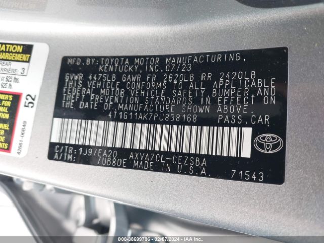 4T1G11AK7PU838168 Toyota CAMRY SE