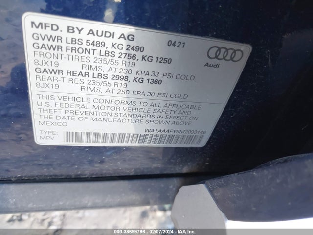 WA1AAAFY6M2093146 Audi Q5 Premium 45 Tfsi Quattro S Tronic