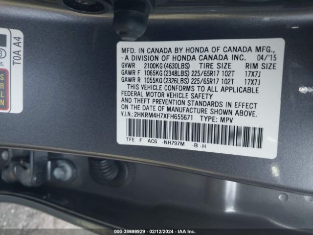 2HKRM4H7XFH655671 Honda Cr-v Ex-l