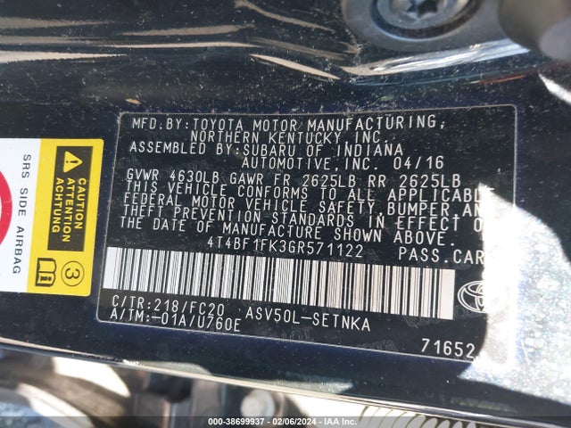 Toyota CAMRY LE 2016 4T4BF1FK3GR571122 Image 9