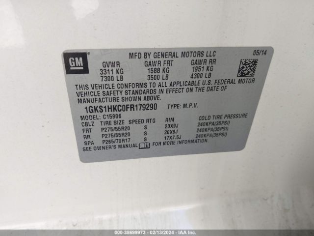1GKS1HKC0FR179290 GMC Yukon Xl 1500 Slt