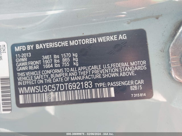2013 MINI HARDTOP WMWSU3C57DT692183 Photo 8