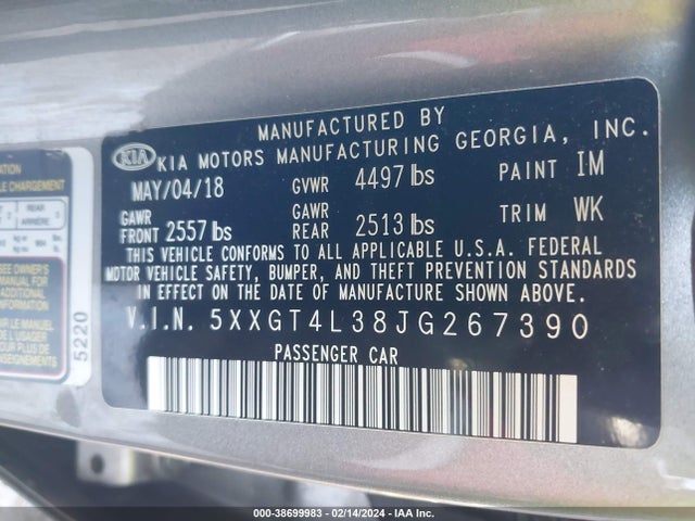KIA Optima Lx 2018 5XXGT4L38JG267390 Image 9