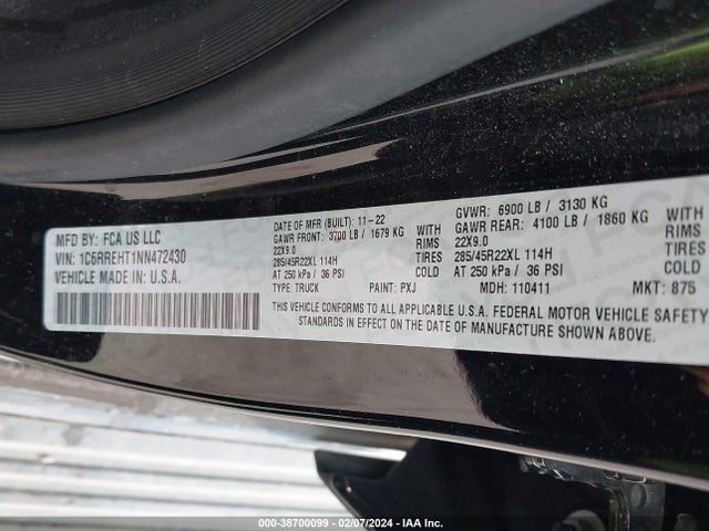 RAM 1500 Limited  4x2 5'7 Box 2022 1C6RREHT1NN472430 Image 9