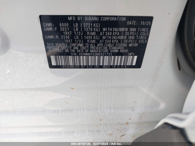 Subaru Ascent Premium 2021 4S4WMAFD2M3421703 Image 9