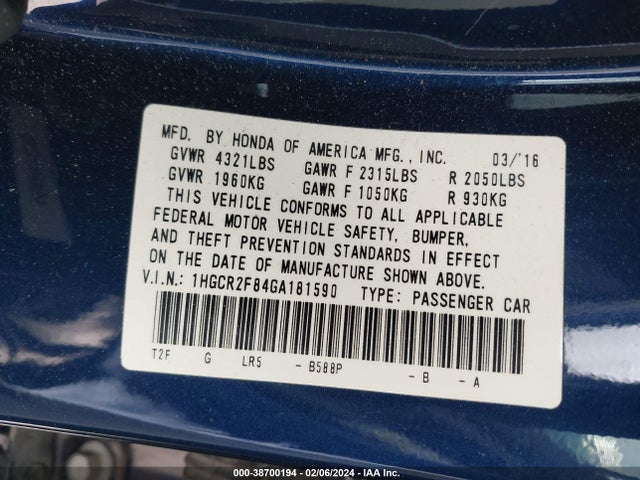 Honda Accord Ex-l 2016 1HGCR2F84GA181590 Image 9