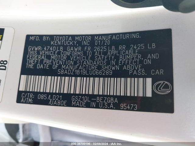 58ADZ1B19LU066289 Lexus ES 350