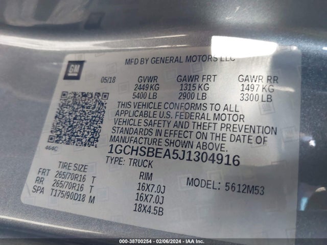 Chevrolet Colorado Wt 2018 1GCHSBEA5J1304916 Image 9