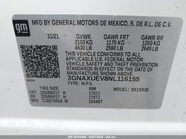 Chevrolet Equinox Awd Lt 2022 3GNAXUEV8NL116155 Image 9