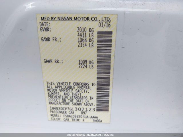 1N4BZ0CP7GC307123 Nissan LEAF SV