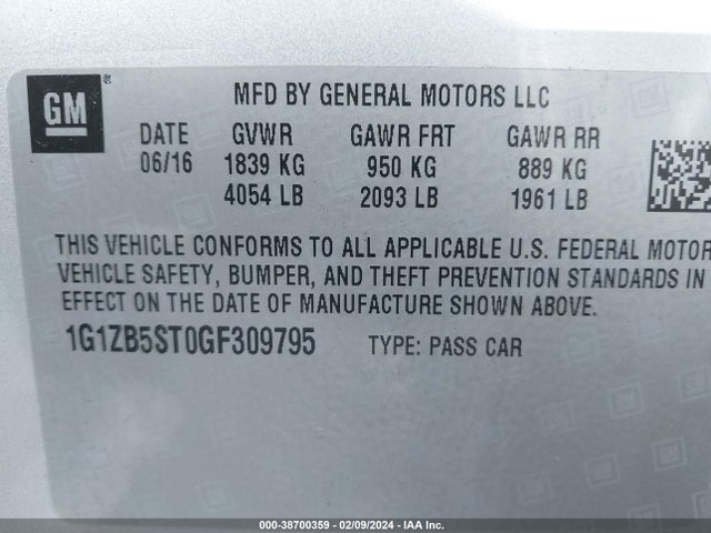 Chevrolet MALIBU LS 2016 1G1ZB5ST0GF309795 Image 9