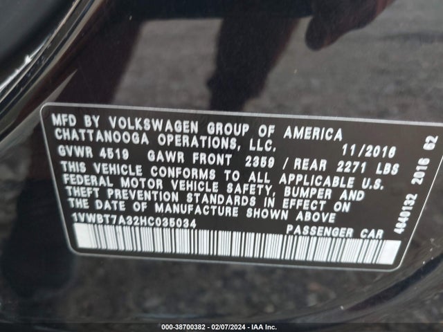 1VWBT7A32HC035034 Volkswagen Passat 1.8t Se