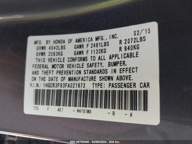 Honda Accord Touring 2015 1HGCR3F93FA021973 Image 9