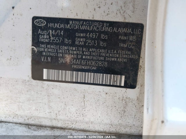 38700478 :رقم المزاد ، 5NPE34AF6FH062828 vin ، 2015 Hyundai Sonata Sport مزاد بيع