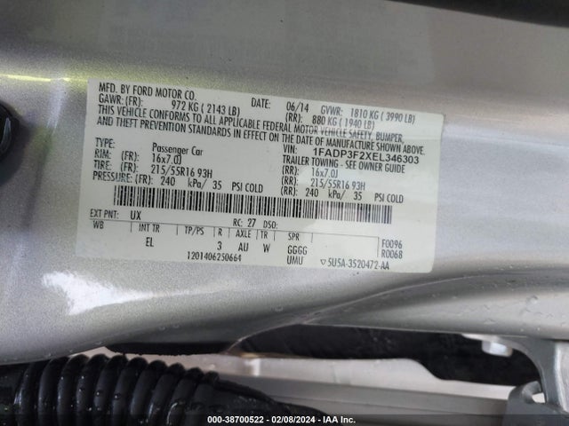 Ford FOCUS SE 2014 1FADP3F2XEL346303 Image 9