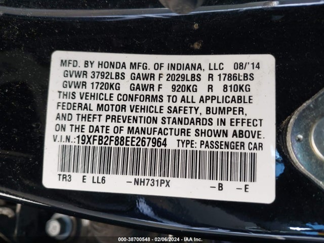 Honda CIVIC EX 2014 19XFB2F88EE267964 Image 9