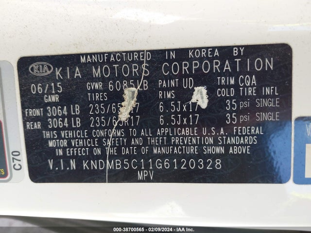 KIA SEDONA LX 2016 KNDMB5C11G6120328 Image 9
