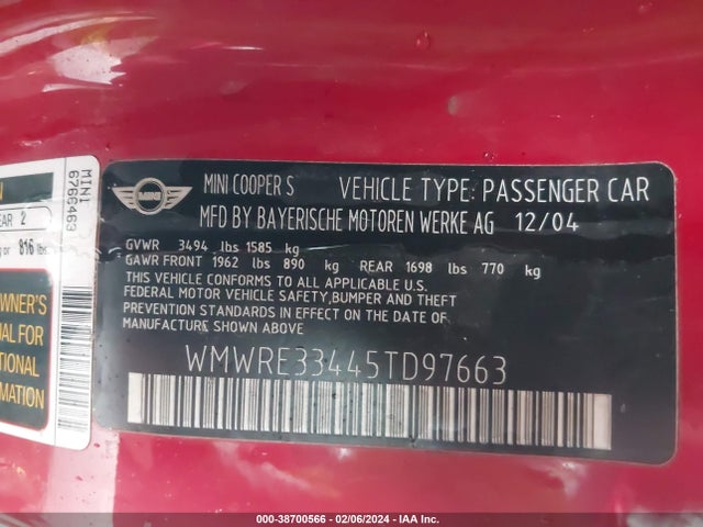 2005 MINI COOPER S WMWRE33445TD97663 Photo 8