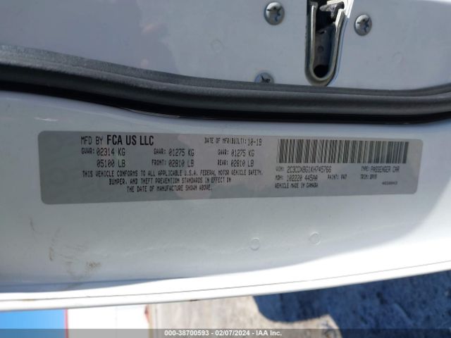 2C3CDXBG1KH745766 Dodge Charger Sxt Rwd